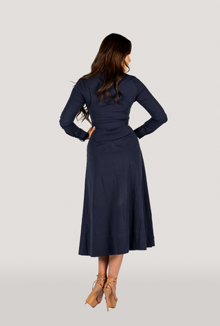 The "Kate" Shirt Dress Navy, Long Sleeves