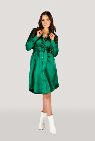 Why Mary "Jackie" Trench Coat Dress Emerald Green