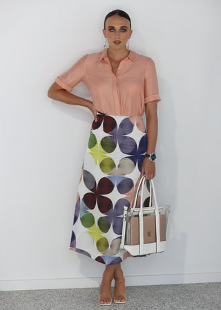 Linen Viscose 3/4 A-Line Printed Skirt "Kaleidoscope"