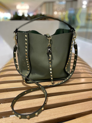 KALLII Leather Shoulder Bag - Taupe Studded — KESA + KONC Designer