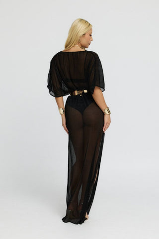 "Aphrodite" Sheer Lurex Maxi Dress in Black