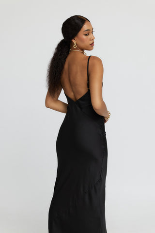 "Iris" Bias Maxi Slip Dress in Black